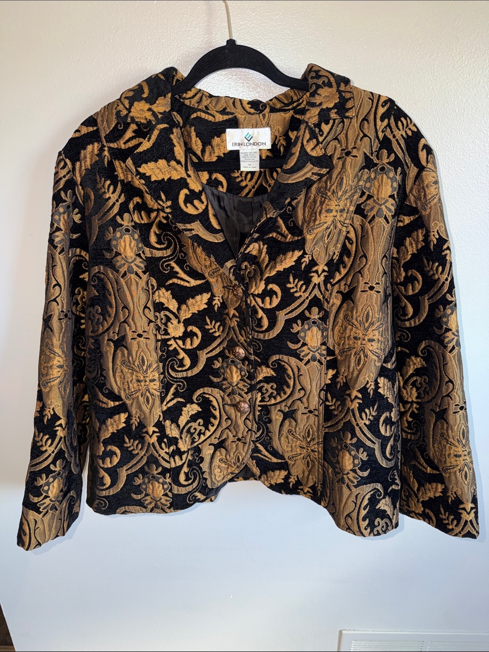 Vintage Erin London Black and Gold Button-Down Jacket Size 1x